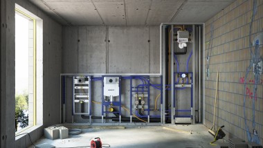 Geberit Duofix voorzetwandinstallatie en spoelreservoirsin een systeemwand